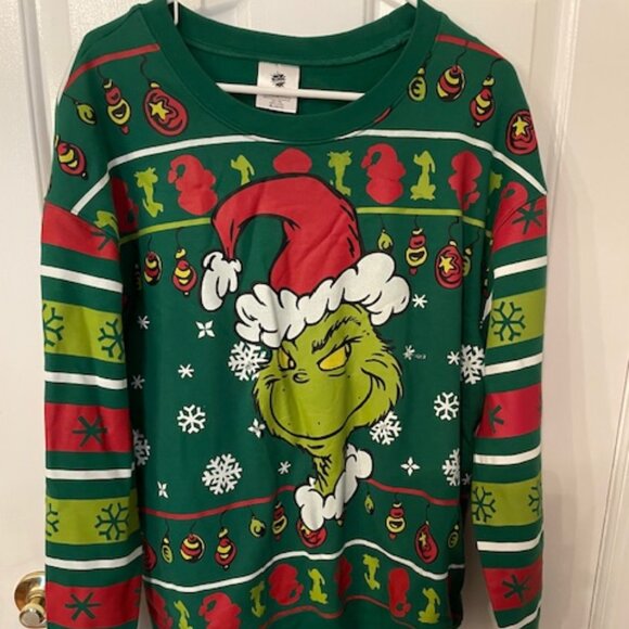 Festive Grinch-themed Christmas sweater w/holiday design XL (15-17) w/lights - Picture 1 of 3